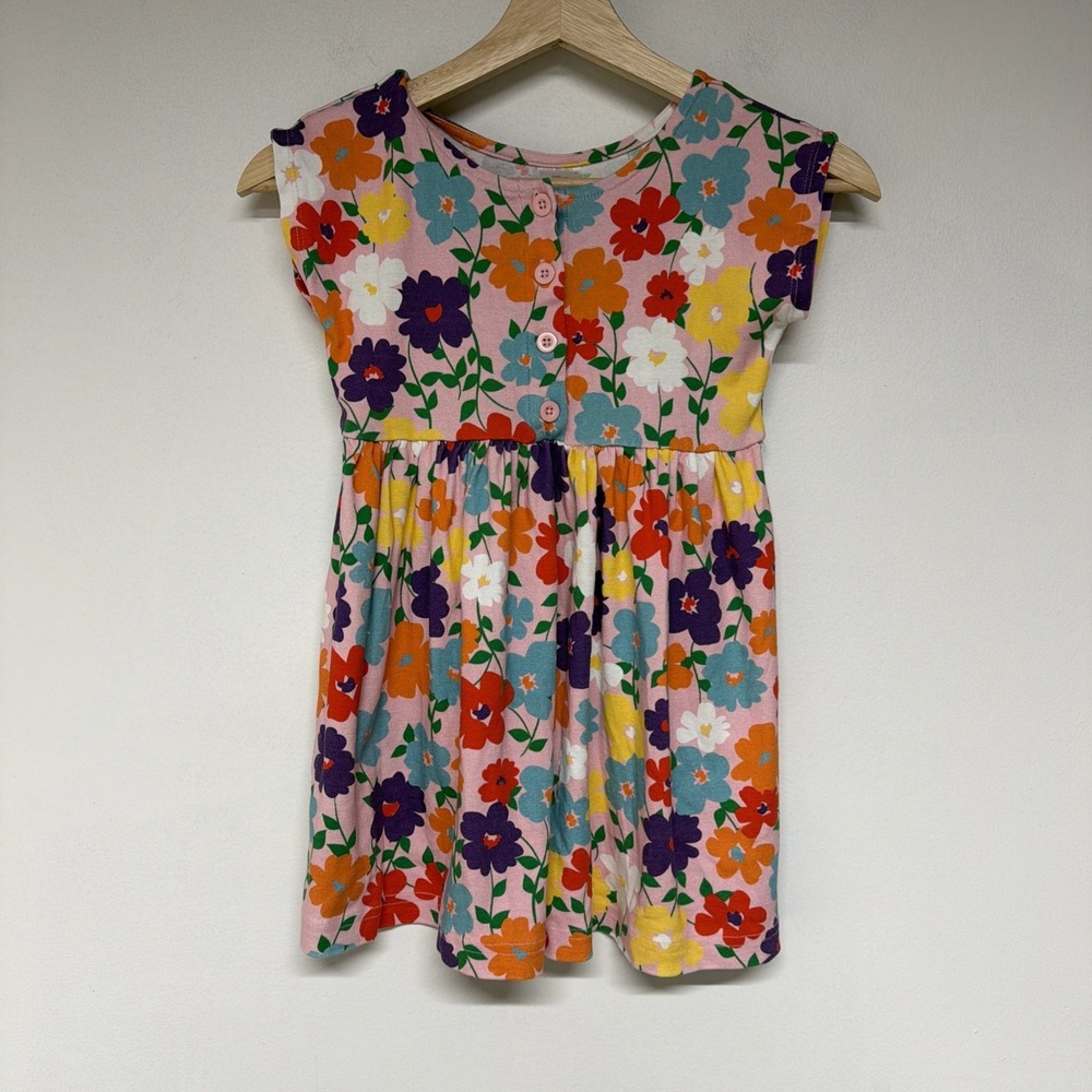 Hanna Andersson Girls Floral Dress Size 110 5-6 Pink Cotton Short Sleeve Summer